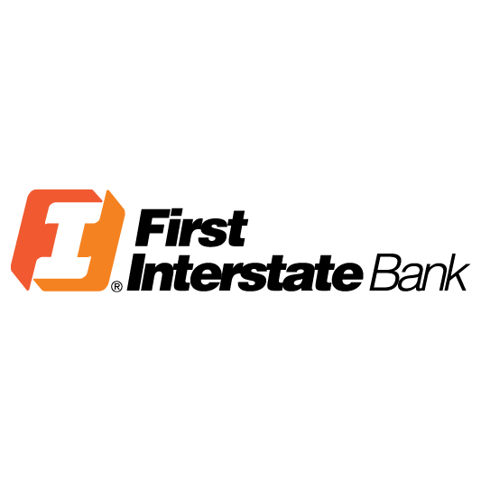 First Interstate Bank logo: orange hex-style F emblem with bold black 'First Interstate Bank' text